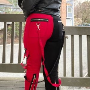 Tripp NYC red and black split bondage pants